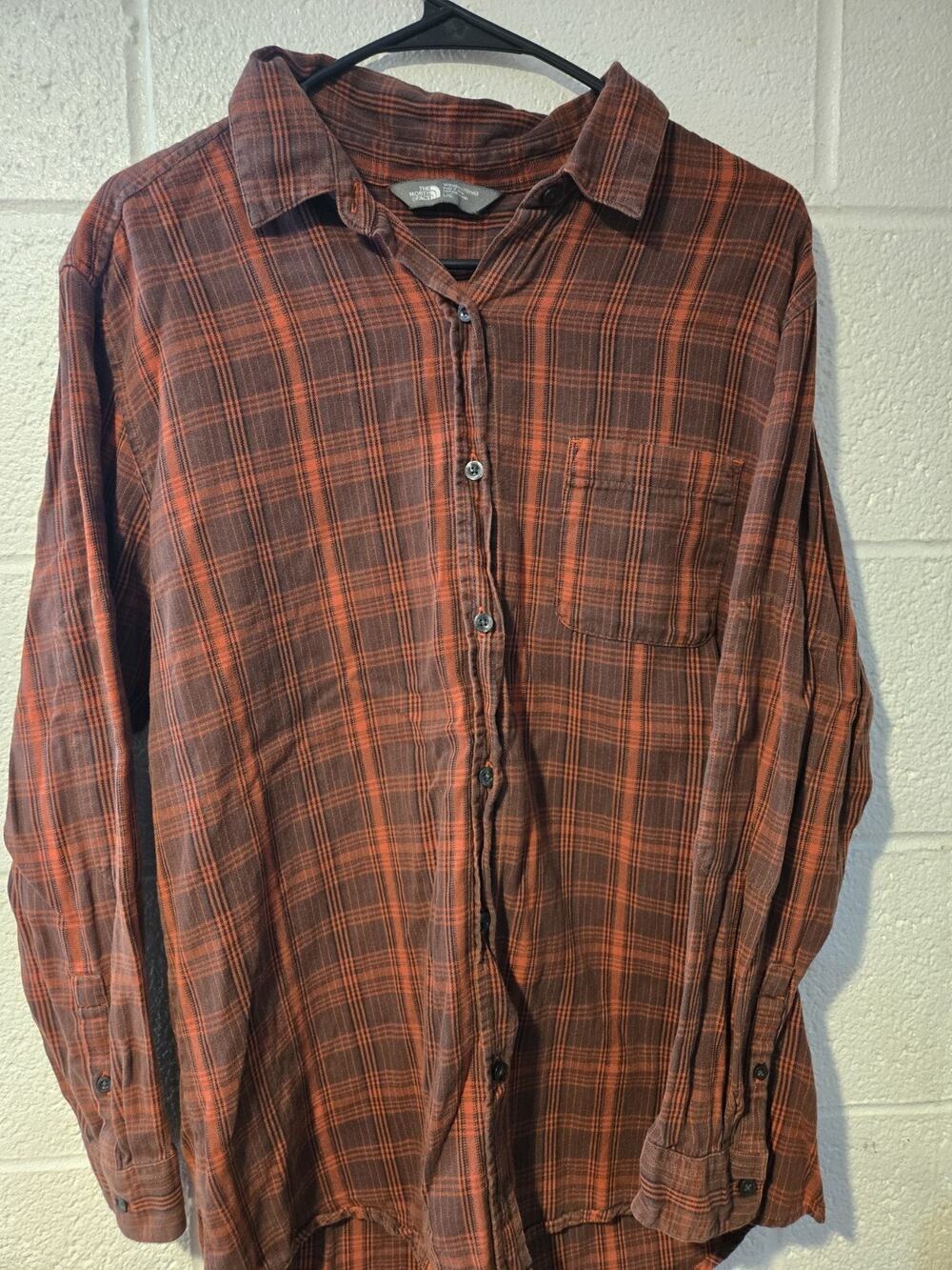 Womens North Face Button Up Shirt Orange Size L